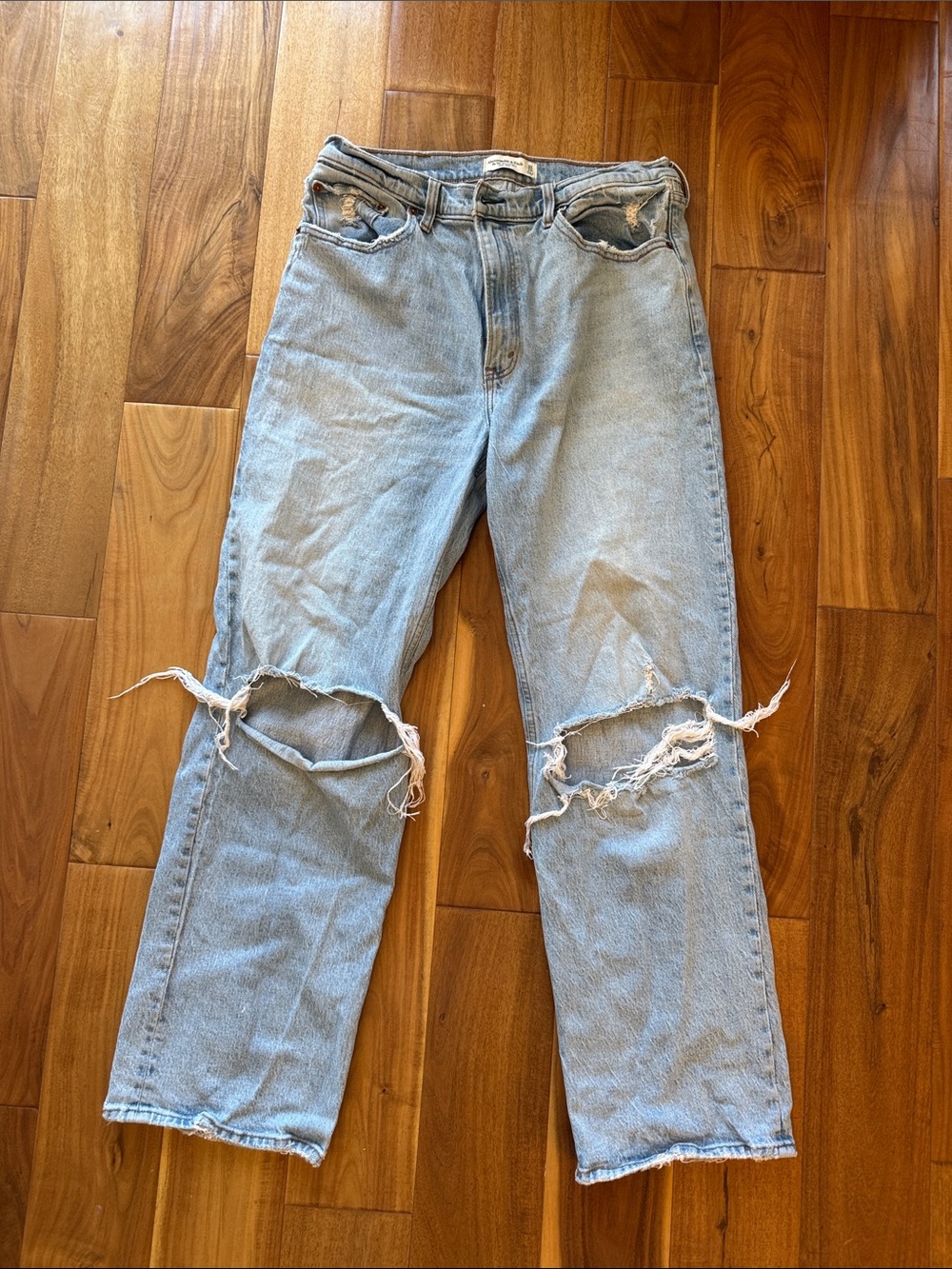 Abercrombie & Fitch Light Wash Distressed High-Rise Jeans